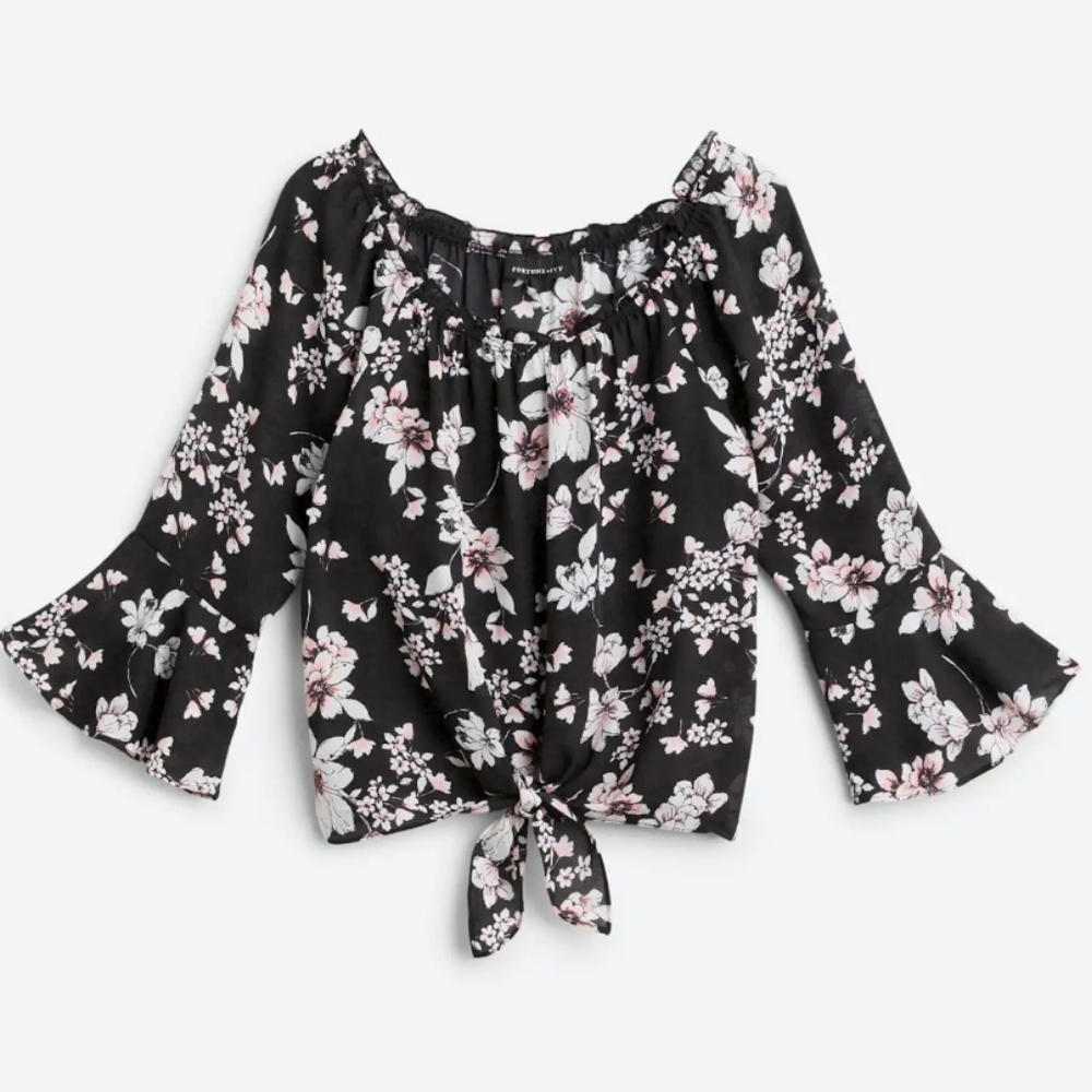 Fortune & Ivy Dailey Tie Front Blouse M EUC